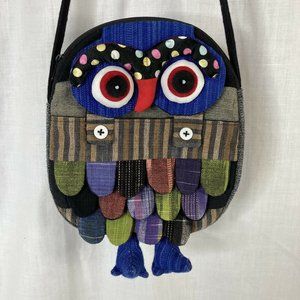 Owl Crossbody Bag Decorative 3D Patchwork Fabric Purse Boho Festival Small Strap